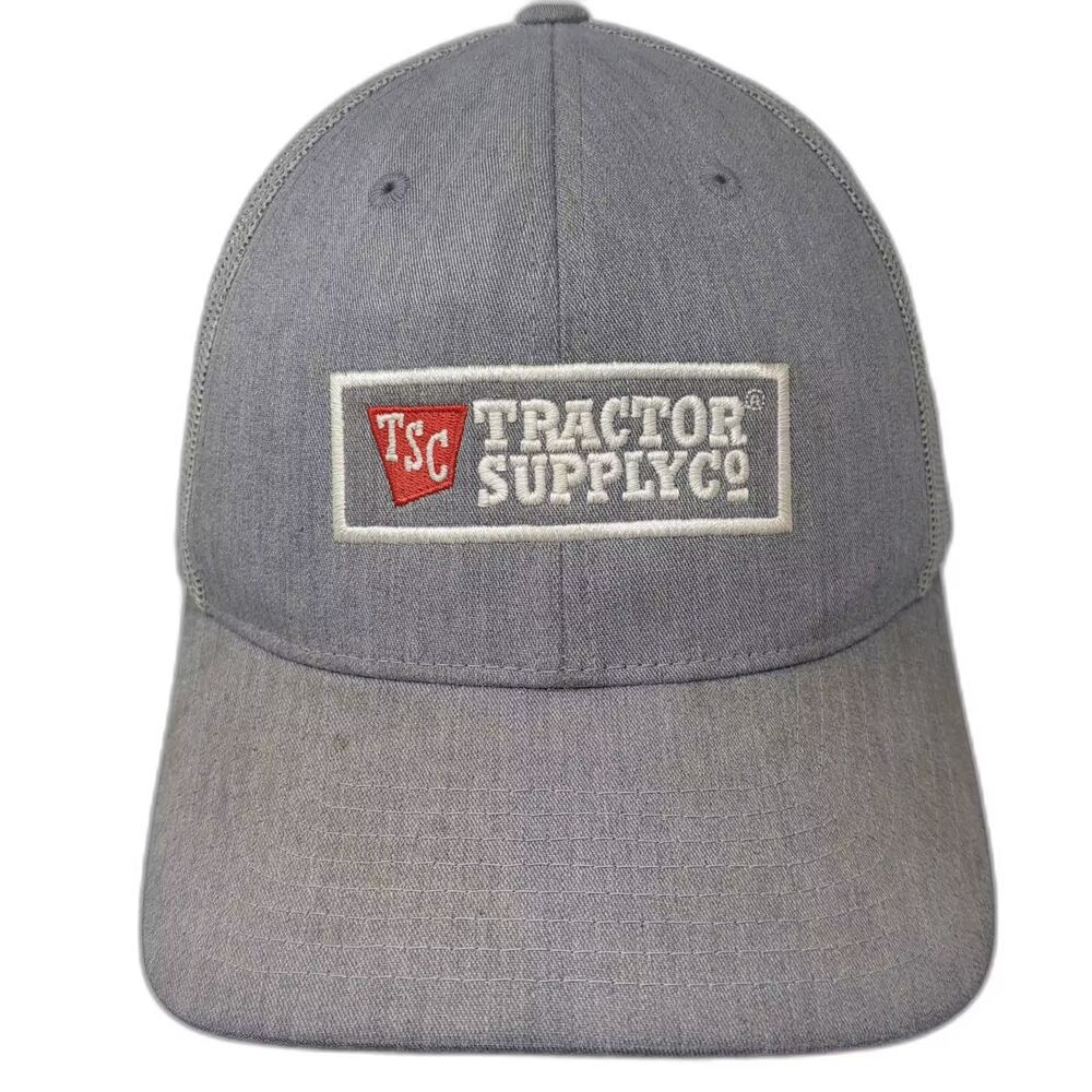 Tractor Supply Co Trucker Hat Gray Red Snapback OS Embroidered Patch Adjustable